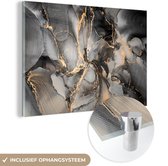 MuchoWow® Glasschilderij 120x80 cm - Schilderij acrylglas - Grijs - Luxe - Goud - Marmer - Foto op glas - Schilderijen