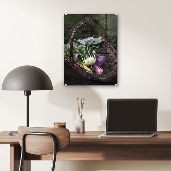 Chou-rave coloré dans un panier tressé Plexiglas 30x40 cm - petit - Tirage photo sur Glas (décoration murale en plexiglas)