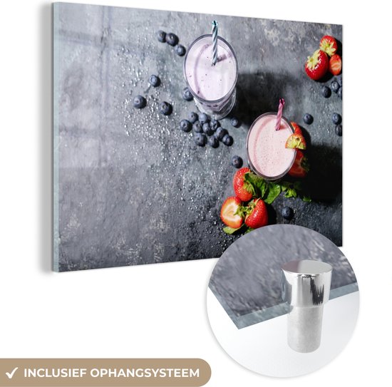 MuchoWow® Peinture sur verre - Smoothie - Fruits - Fraise - Baies - Marbre - 30x20 cm - Peintures sur verre acrylique - Photo sur Glas