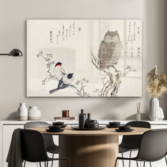 Peinture sur verre - Hibou - Vogel - Japon - 90x60 cm - Peintures Plexiglas