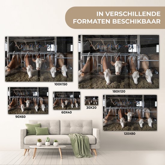 MuchoWow® Peinture sur verre 150x100 cm - Peinture sur verre - Vache - Nourriture - Ferme - Photo sur verre acrylique - Peintures