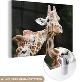 MuchoWow® Glasschilderij 150x100 cm - Schilderij acrylglas - Giraf - Dieren - Zwart - Foto op glas - Schilderijen