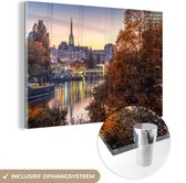 MuchoWow® Glasschilderij 90x60 cm - Schilderij acrylglas - Skyline - Oostenrijk - Herfst - Wenen - Foto op glas - Schilderijen