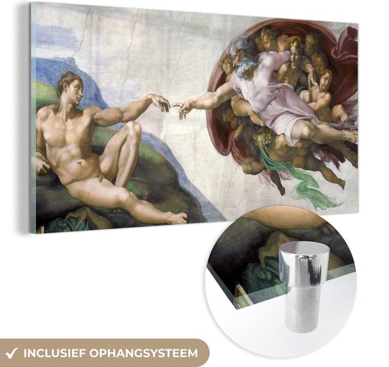 Peinture sur Verre - La Création d'Adam - Michel-Ange - 160x80 cm - Peintures Plexiglas