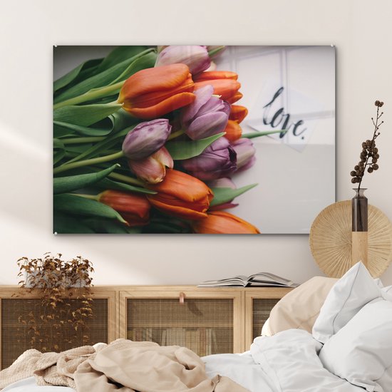 MuchoWow® Peinture sur verre - Fleurs - Tulipes - Citation - 120x80 cm - Peintures sur verre acrylique - Photo sur Glas