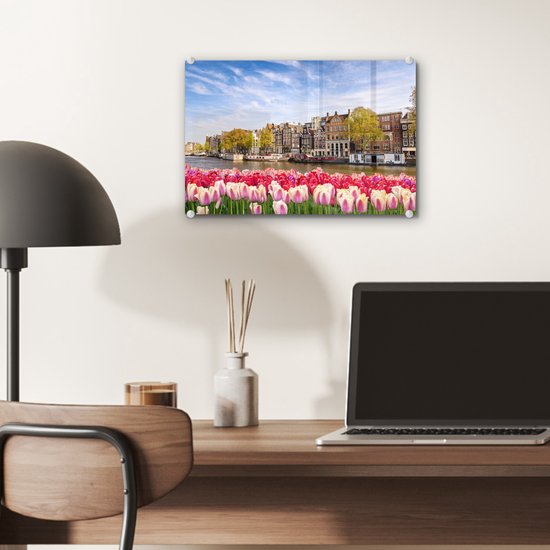 Peinture sur verre - Skyline - Canaux - Amsterdam - 30x20 cm - Peintures Plexiglas