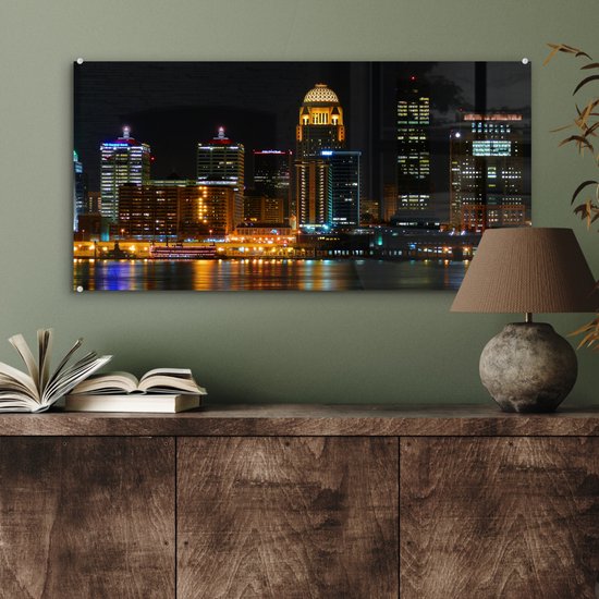 La vie nocturne de Louisville dans l'état du Kentucky Plexiglas 80x40 cm - Tirage photo sur Glas (décoration murale plexiglas)