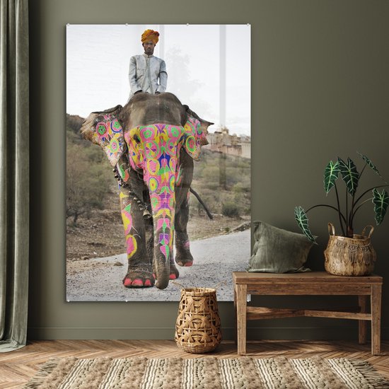 Peinture sur Verre - Éléphant Coloré en Inde - 120x180 cm - Peintures sur Verre Peintures - Photo sur Glas