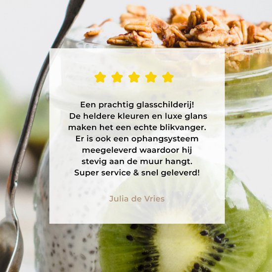 MuchoWow® Glasschilderij 80x120 cm - Schilderij acrylglas - Kiwi - Pudding - Eten - Foto op glas - Schilderijen