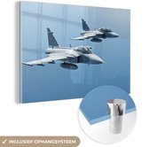 MuchoWow® Glasschilderij 90x60 cm - Schilderij acrylglas - Twee vliegende straaljagers - Foto op glas - Schilderijen