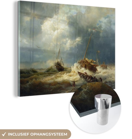 Peinture sur verre - Navires dans une tempête sur la côte néerlandaise - peinture d'Andreas Achenbach - 160x120 cm - Peintures sur verre acrylique - Photo sur Glas