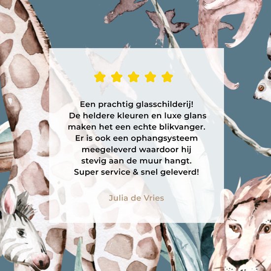 MuchoWow® Peinture sur verre 150x100 cm - Peinture sur verre acrylique - Peinture aquarelle - Jungle - Animaux - Garçons - Blauw - Enfants - Photo sur verre - Peintures