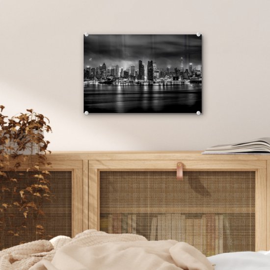 MuchoWow® Peinture sur verre 30x20 cm - Peinture sur verre acrylique - New York - Storm - Zwart - Wit - Photo sur verre - Peintures