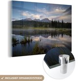 MuchoWow® Glasschilderij 90x60 cm - Schilderij acrylglas - Uitzicht over het Nationaal park Jasper in Alberta - Foto op glas - Schilderijen