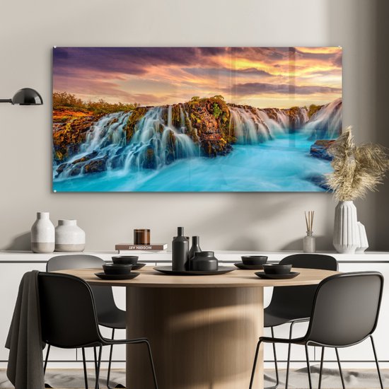MuchoWow - Peinture sur verre - Photo sur verre - Verre acrylique - Chutes d'eau - Coucher de soleil - Paysage - Verre acrylique - Peinture sur verre - Décoration murale - 120x60 cm - Peinture sur verre
