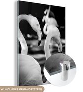 MuchoWow® Glasschilderij 60x80 cm - Schilderij acrylglas - close-up van flamingo's in zwart-wit - Foto op glas - Schilderijen