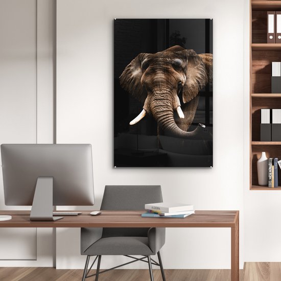 Peintures Plexiglas - Éléphant - Zwart - Animaux - 60x90 cm - Peintures sur verre