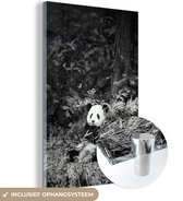 MuchoWow® Glasschilderij 120x180 cm - Schilderij acrylglas - Panda tussen de bamboe in het zwart-wit - Foto op glas - Schilderijen