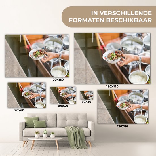 MuchoWow® Peinture sur verre 60x40 cm - Peinture sur verre acrylique - Streetfood asiatique à partir d'un chariot en bois - Photo sur verre - Peintures