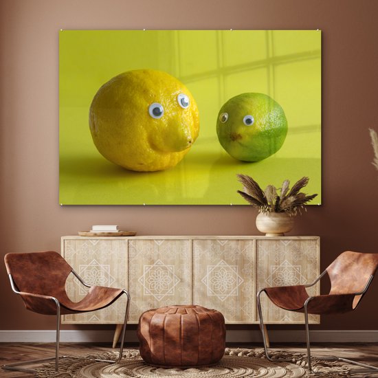 Peinture sur verre MuchoWow® - Citron et citron vert aux yeux écarquillés - 150x100 cm - Peintures sur verre acrylique - Photo sur Glas