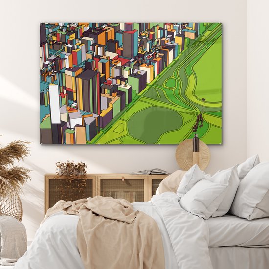 MuchoWow® Peinture sur verre 150x100 cm - Peinture sur verre acrylique - Illustration parc central - Photo sur verre - Peintures