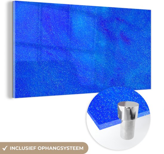 MuchoWow® Glasschilderij 120x60 cm - Schilderij acrylglas - Blauw - Abstract - Design - Foto op glas - Schilderijen