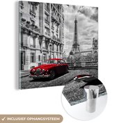 MuchoWow® Glasschilderij 90x90 cm - Schilderij acrylglas - Eiffeltoren - Parijs - Zwart - Foto op glas - Schilderijen