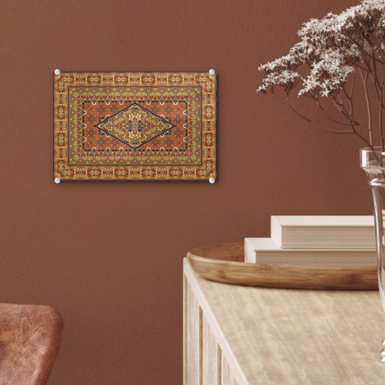 Peinture sur Verre - Tapis Persan - Tapis - Jaune - Rouge - 30x20 cm - Peintures sur Verre Peintures - Photo sur Glas