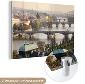 MuchoWow® Glasschilderij 120x80 cm - Schilderij acrylglas - Bruggen - Praag - Middag - Foto op glas - Schilderijen