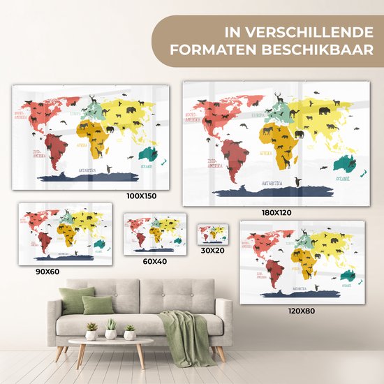 Wereldkaart pour les enfants Plexiglas Animaux Bêtes 60x40 cm