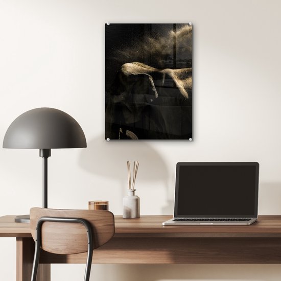 MuchoWow® Peinture sur verre 30x40 cm - Peinture sur verre acrylique - Éléphant - Boue - Animaux - Zwart - Photo sur verre - Peintures