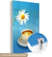 MuchoWow® Glasschilderij 100x150 cm - Schilderij acrylglas - Citroenthee - Foto op glas - Schilderijen
