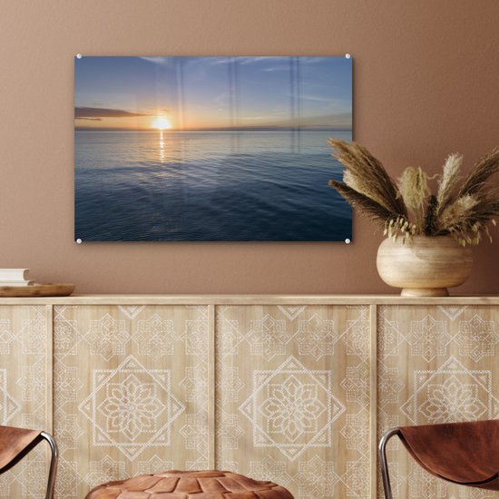 ® Glasschilderij 60x40 cm - Schilderij acrylglas - De zonsopkomst boven de stille zee - Foto op glas - Muurdecoratie woonkamer - Wanddecoratie slaapkamer - Schilderijen