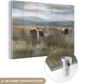 MuchoWow® Peinture sur verre 150x100 cm - Peinture sur verre acrylique - Highlanders écossais - Brouillard - Herbe - Photo sur verre - Peintures