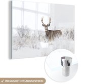 MuchoWow® Peinture sur Verre - Cerf - Hiver - Neige - Animaux - Saisons - Wit - 90x60 cm - Peintures sur Verre Peintures - Photo sur Glas
