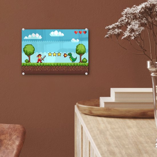 MuchoWow® Peinture sur verre 30x20 cm - Peinture sur verre acrylique - Gaming - Arcade - Rétro - Photo sur verre - Peintures