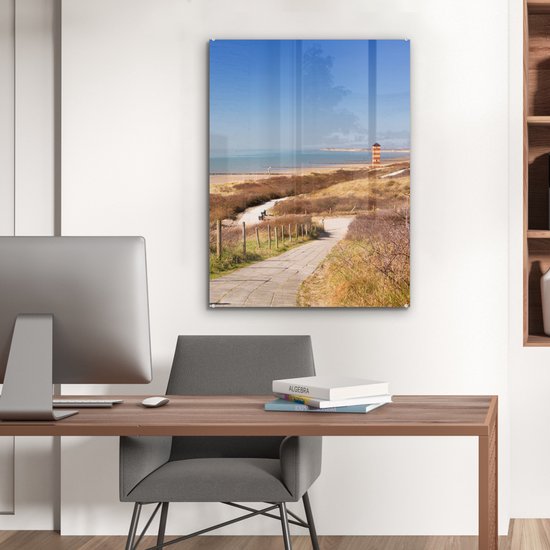 MuchoWow® Peinture sur verre 60x80 cm - Tableau acrylique - Plage - Mer - Phare - Nederland - Photo sur verre - Décoration murale salon - Décoration murale chambre - Tableaux