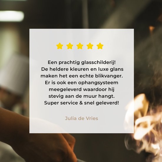 MuchoWow® Peinture sur Verre - Kok tenant une poêle brûlante - 30x20 cm - Peintures sur Verre Acrylique - Photo sur Glas