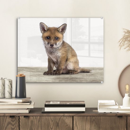 MuchoWow® Peinture sur verre 40x30 cm - Peinture acrylique sur verre - Renard - Bébé renard - Enfants - Filles - Garçons - Photo sur verre - Peintures
