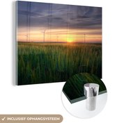 MuchoWow® Glasschilderij 40x30 cm - Schilderij acrylglas - Windmolen - Zon - Gras - Foto op glas - Schilderijen