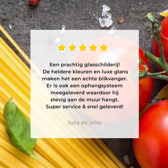 MuchoWow® Peinture sur verre 20x40 cm - Peinture sur verre acrylique - Pâtes - Herbes - Tomate - Épices - Rustique - Photo sur verre - Peintures