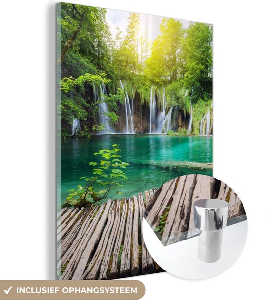 MuchoWow® Glasschilderij 30x40 cm - Schilderij acrylglas - Brug - Waterval - Natuur - Foto op glas - Schilderijen
