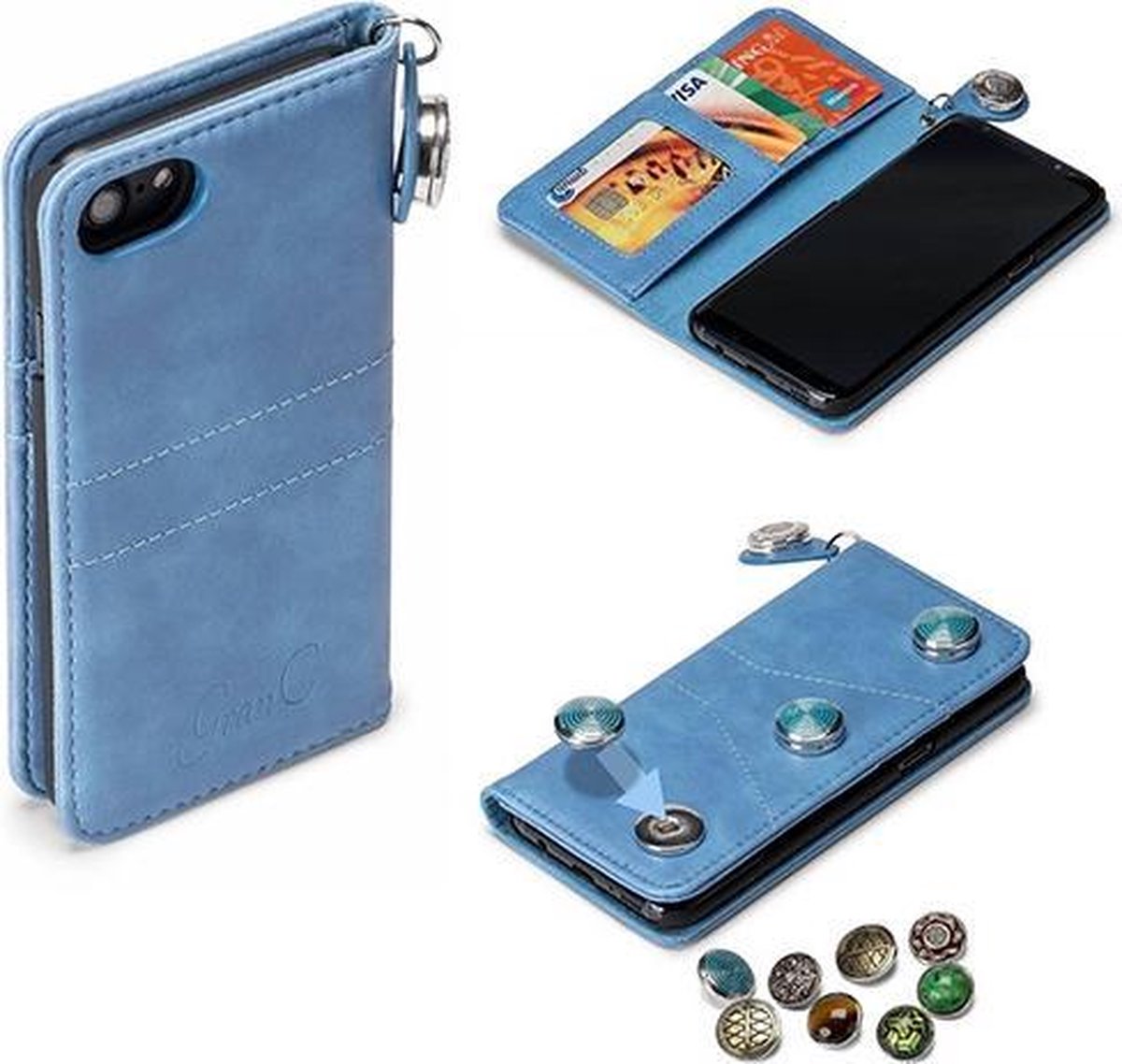 GranC - drukknopen wallet hoes - Geschikt voor Samsung Galaxy S8 - lichtblauw