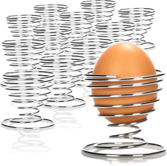 12 x eierdopjes van verchroomd metaal, elegante eierhouders met metallic look, ontbijtset in draadspiraaldesign (12-delig - spiraal)