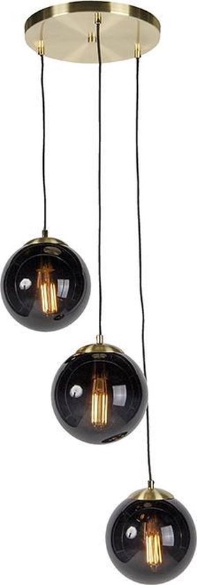 QAZQA pallon - Art Deco Hanglamp - 3 lichts - Ø 450 mm - Zwart - Woonkamer  | Slaapkamer | bol.com