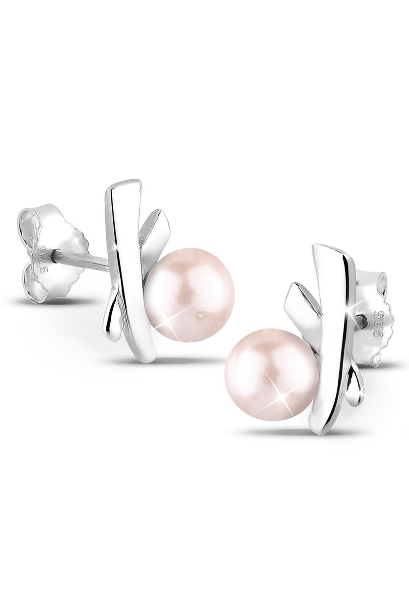 Elli - Oorbellen - Dames Kruisje Elegant met Zoetwater Gekweekte Parels in 925 Sterling Zilver - Dames