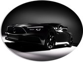 WallClassics - PVC Schuimplaat Ovaal - Zwarte Auto in Grijs met Zwarte omgeving - 68x51 cm Foto op Ovaal (Met Ophangsysteem)