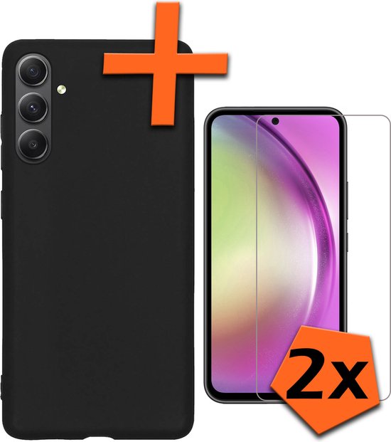 Coque Samsung A54 Siliconen Coque Arrière Avec 2x Protecteur D'écran - Coque Samsung Galaxy A54 Silicone - Zwart