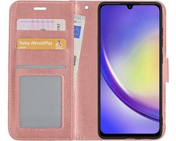 Hoesje - Met Pasjeshouder - Geschikt voor Samsung Galaxy A34 - Luxe Bookcase Portemonee - Flip Case - Kunstleer Book Case - Flipcase - Book Cover - Walletcase - Portemonneehoes - Rosé goud
