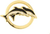 Behave® Pin broche dolfijnen goud kleur zwart wit emaille 2,5 cm